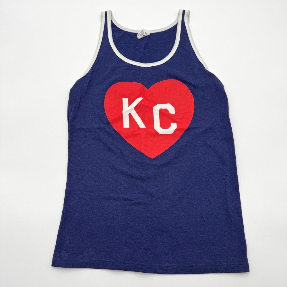 Charlie Hustle Kansas City Heart KC Ringer Tank Top Blue Women Small